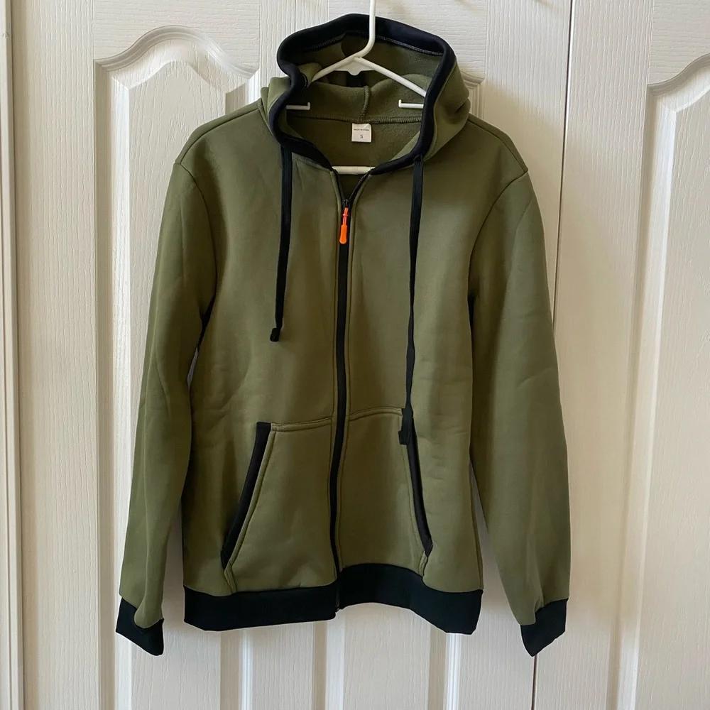 Olive army Green Zip-Up Hoodie jacket new